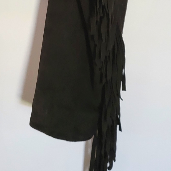 NAF NAF Paris Goat Suede Western Jacket Fringe Back & Sleeves Asymmetrical Zip - Picture 6 of 11